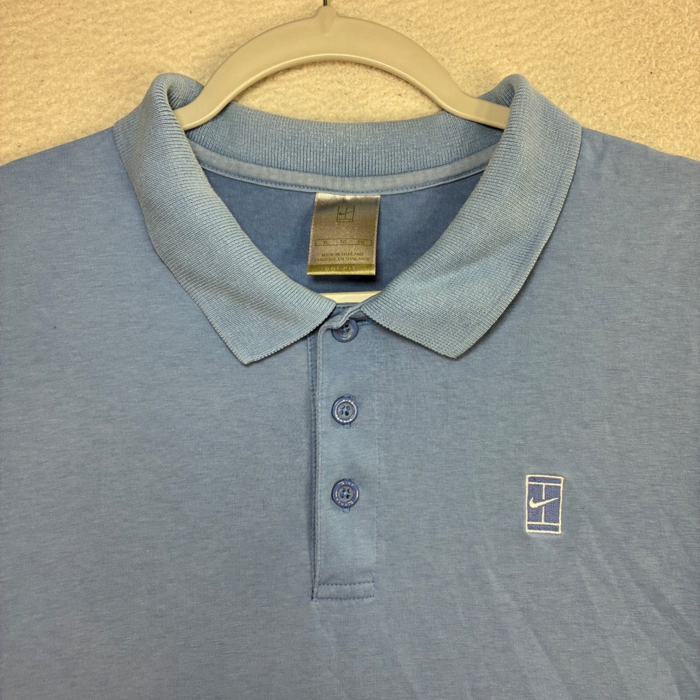 Vintage Nike Court Polo Shirt Men XL Blue Tennis Preppy Casual Dri Fit Y2K